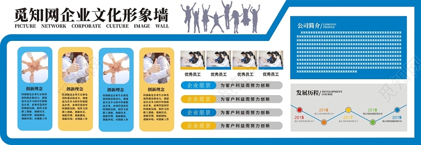 企业文化蓝色创意简约大气文化墙