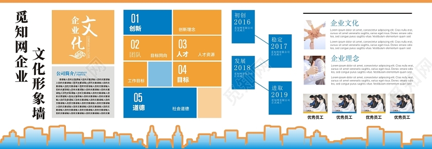 企业文化简洁蓝色创意简约大气文化墙