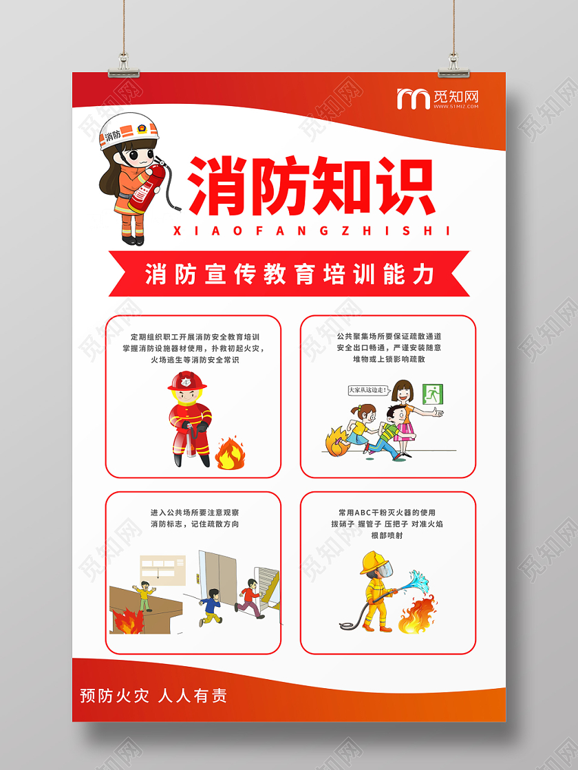 消防海报消防知识漫画简笔画安全知识安全消防知识海报