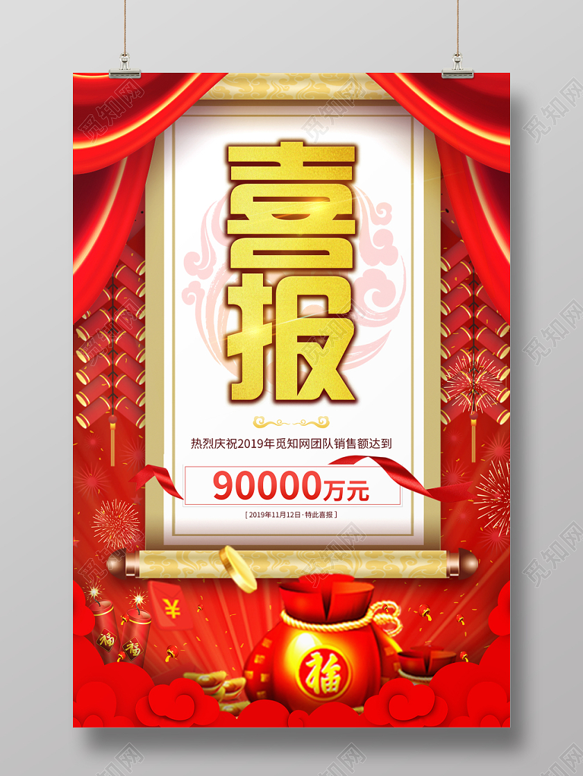 喜报战报捷报贺报创意喜庆节日红色多元素喜报业绩宣传海报模板