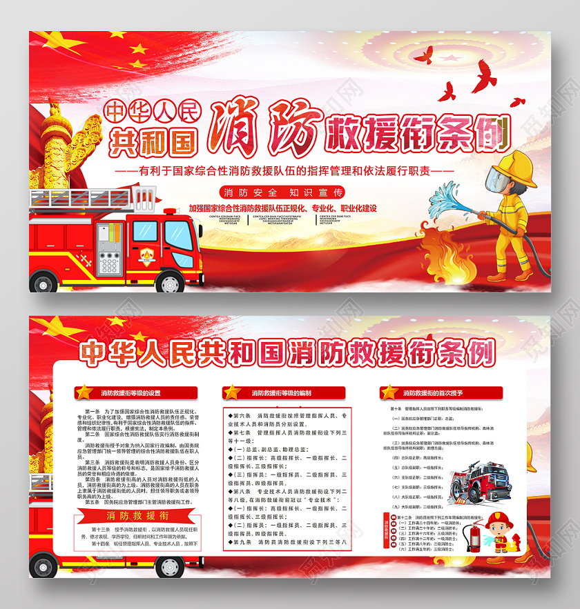 红色经典消防救援衔条例消防救援党建党政党课展板