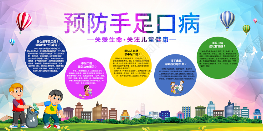 蓝色简约清新预防手足口病健康宣传栏展板