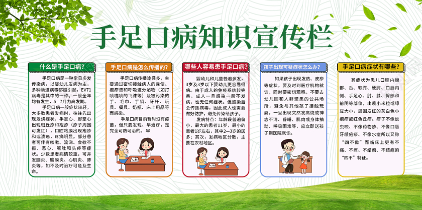 绿色简约极简预防手足口病健康关注儿童健康宣传栏展板