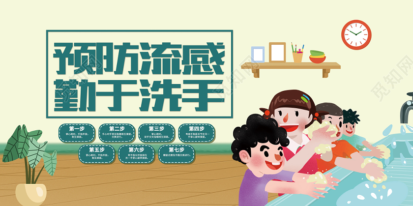 预防流感健康勤于洗手宣传手机海报