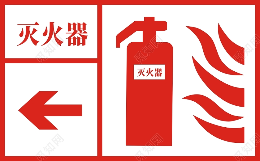 消防灭火器红色创意简约大气指示牌