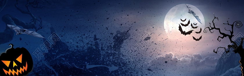 卡通黑暗鬼幽灵月亮万圣节蝙蝠南瓜灯电商banner