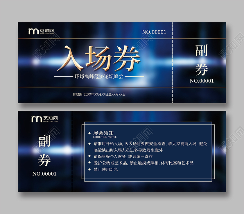 蓝色系科技感会议入场券