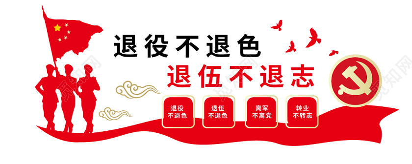 红色简约中国风创意退役不退色退伍不退志军人战士退伍文化墙