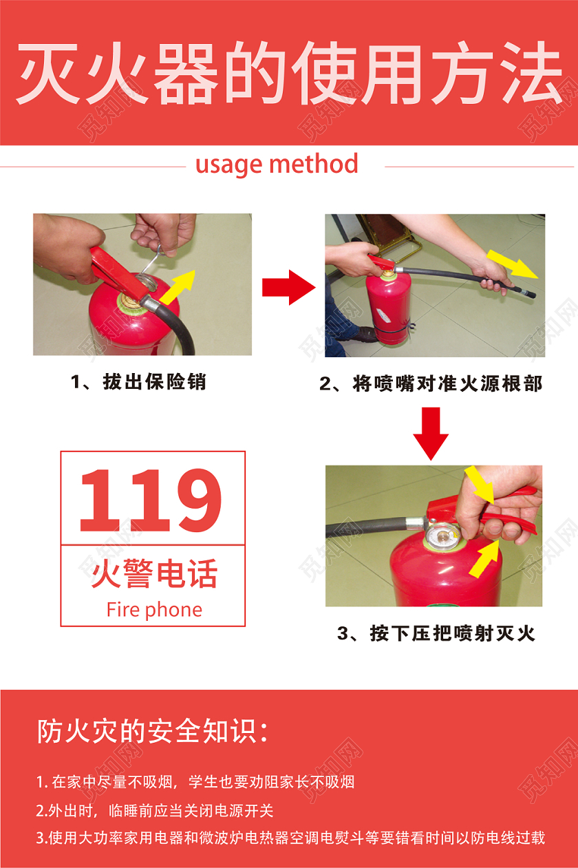 红色几何简约图文消防灭火器海报