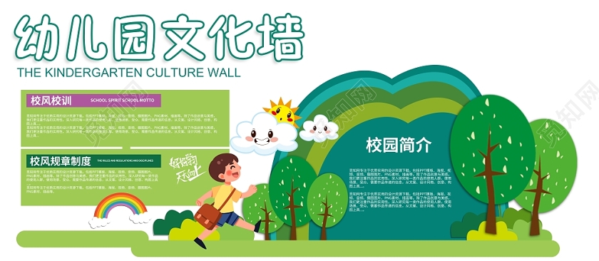 绿色清新风文化墙幼儿园宣传文化墙