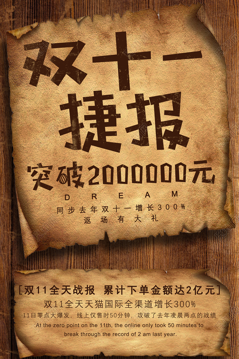 双十一双11战报创意简约复古双十一捷报海报
