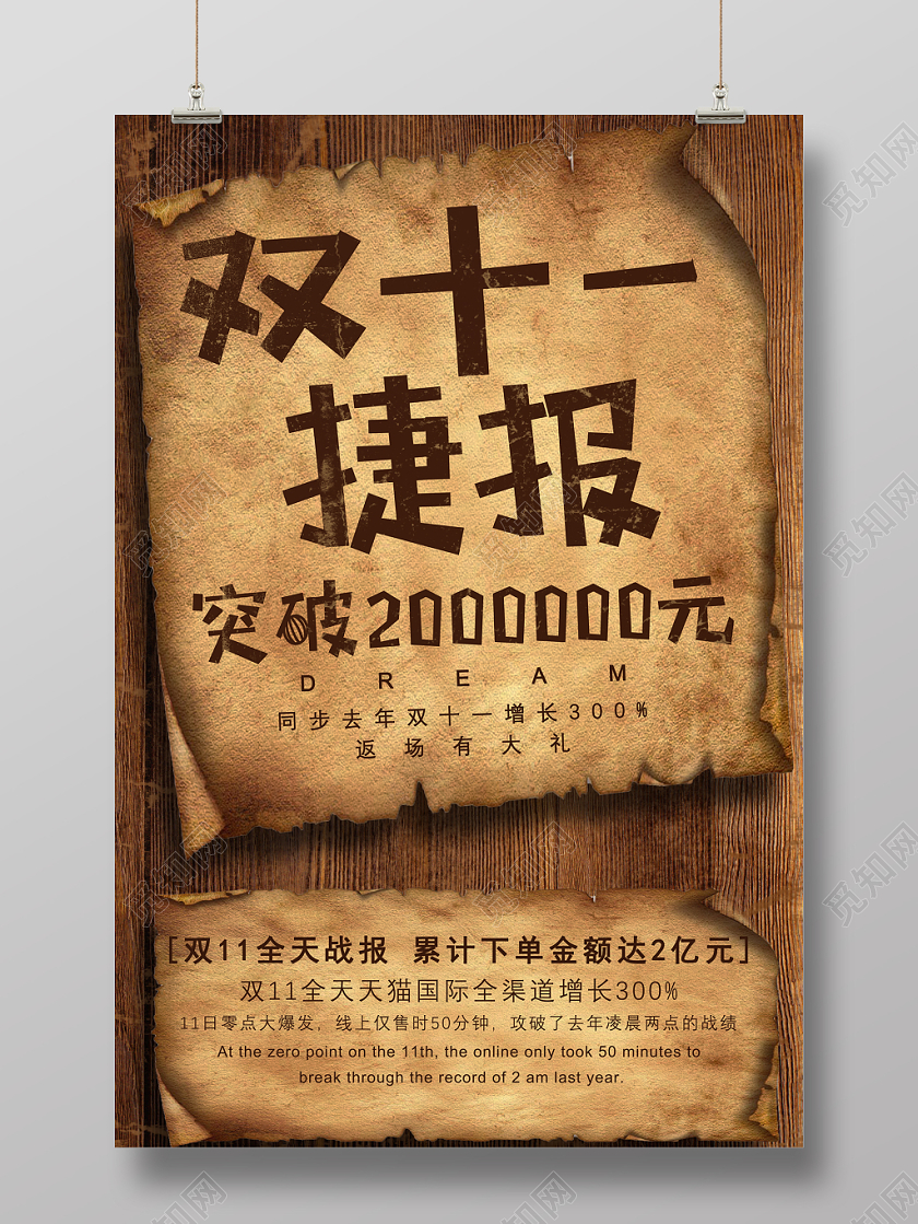 双十一双11战报创意简约复古双十一捷报海报