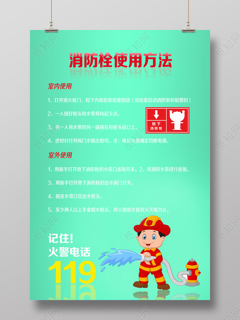 绿色靓丽消防栓使用方法消防栓海报