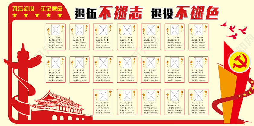浅党建党政党课军人战士退伍纪念宣传展板