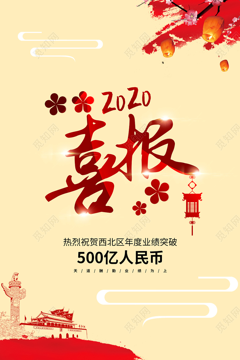 中式中国风2020业绩喜报双面海报