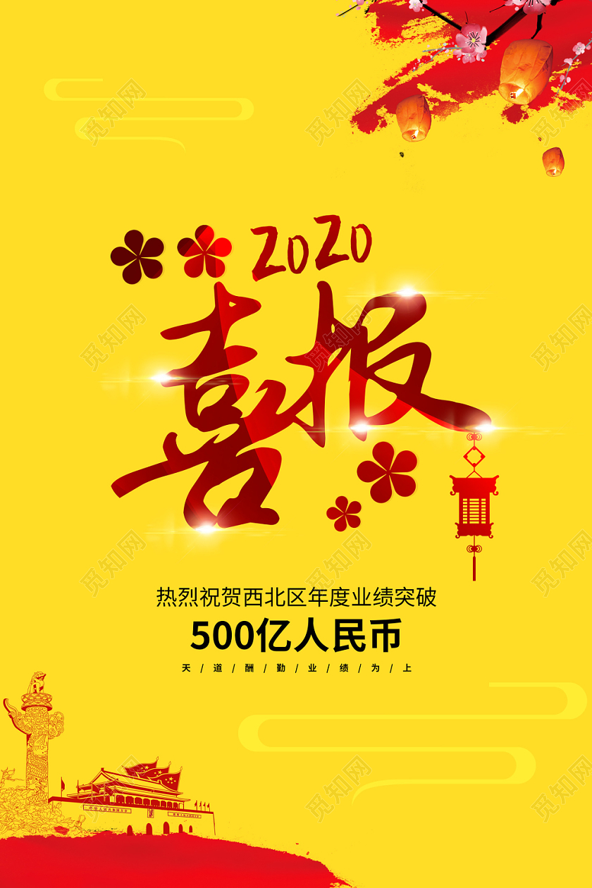 中式中国风2020业绩喜报双面海报