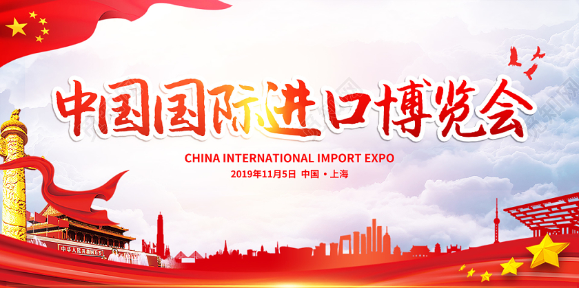 党建风中国国际进口博览会宣传展板