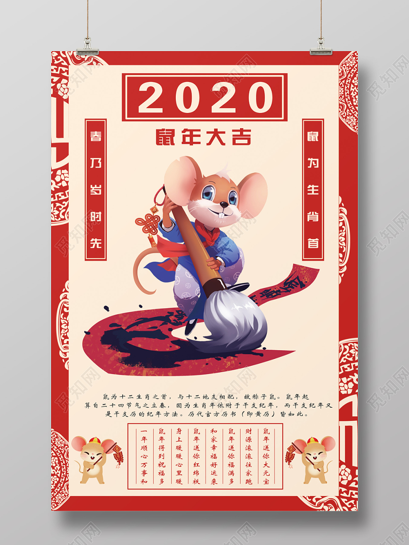 红色创意简约鼠年宣传海报