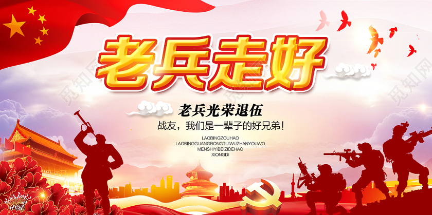 部队老兵走好光荣退伍战友联谊会党政党建党课展板