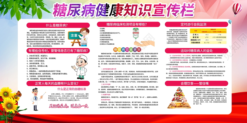 卫生健康教育宣传栏时尚大气世界糖尿病日健康教育宣传栏医院社区宣传展板