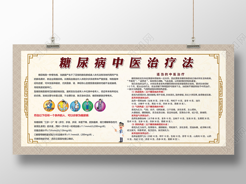 复古糖尿病中医疗法健康教育医院社区宣传展板psd模板