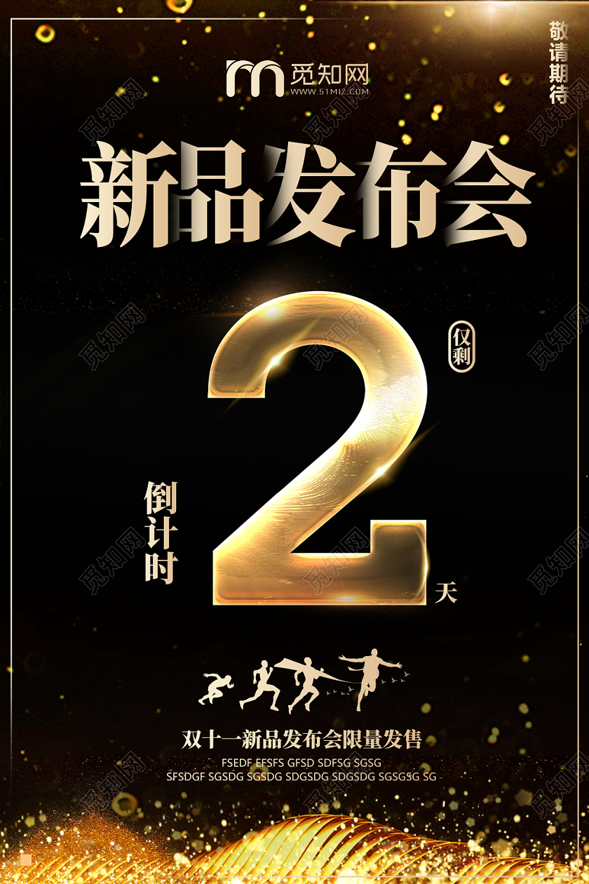 黑金大气新品发布会双十一倒计时2天海报活动