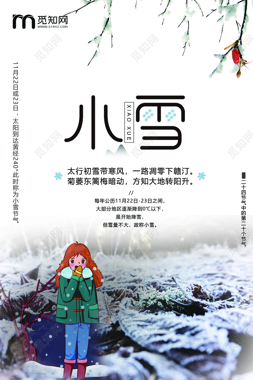 清新简单卡通小雪节气暖文