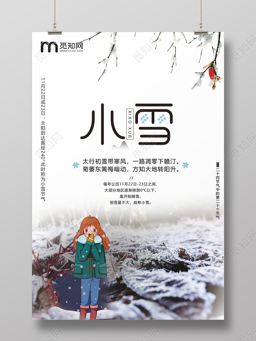 清新简单卡通小雪节气暖文