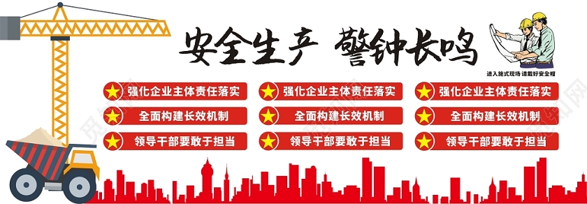 安全生产警钟长鸣红色创意简约宣传文化墙