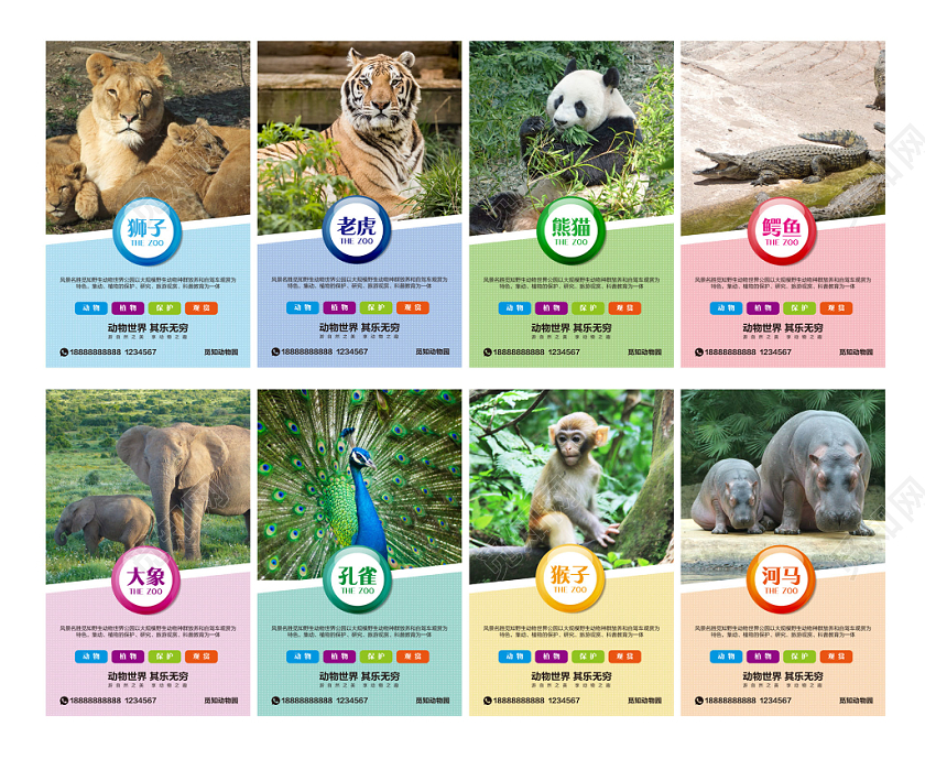 彩色简约动物园宣传引导海报