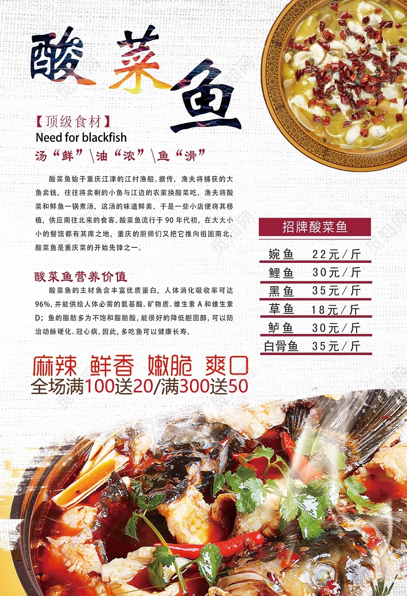 中国风酸菜鱼宣传单