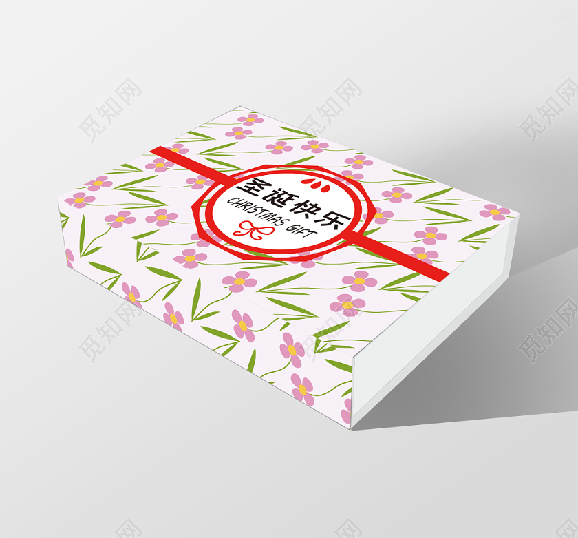 粉色清新风格圣诞节礼盒包装