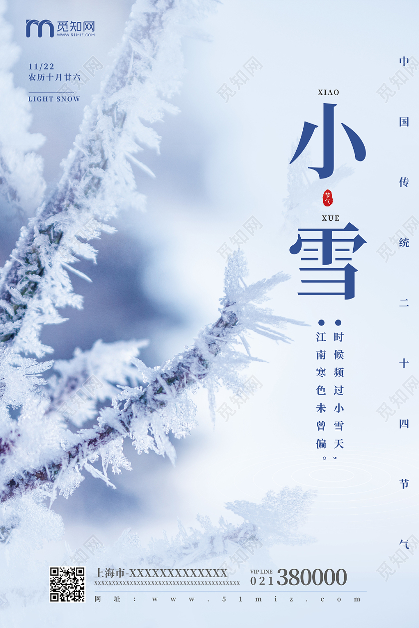 简约风二十四节气雪树枝小雪海报