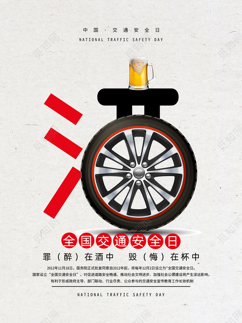简约大气中国交通安全日全国酒驾宣传单海报