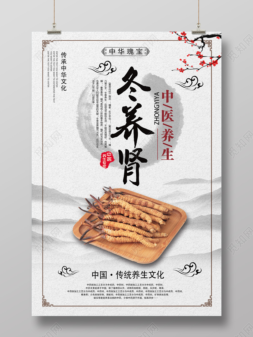 灰色古风冬养肾冬季养生海报