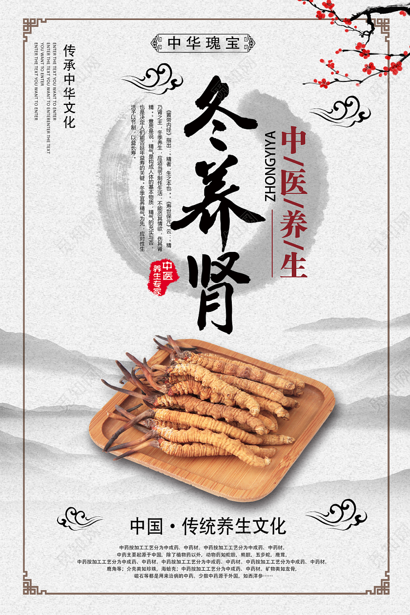 灰色古风冬养肾冬季养生海报