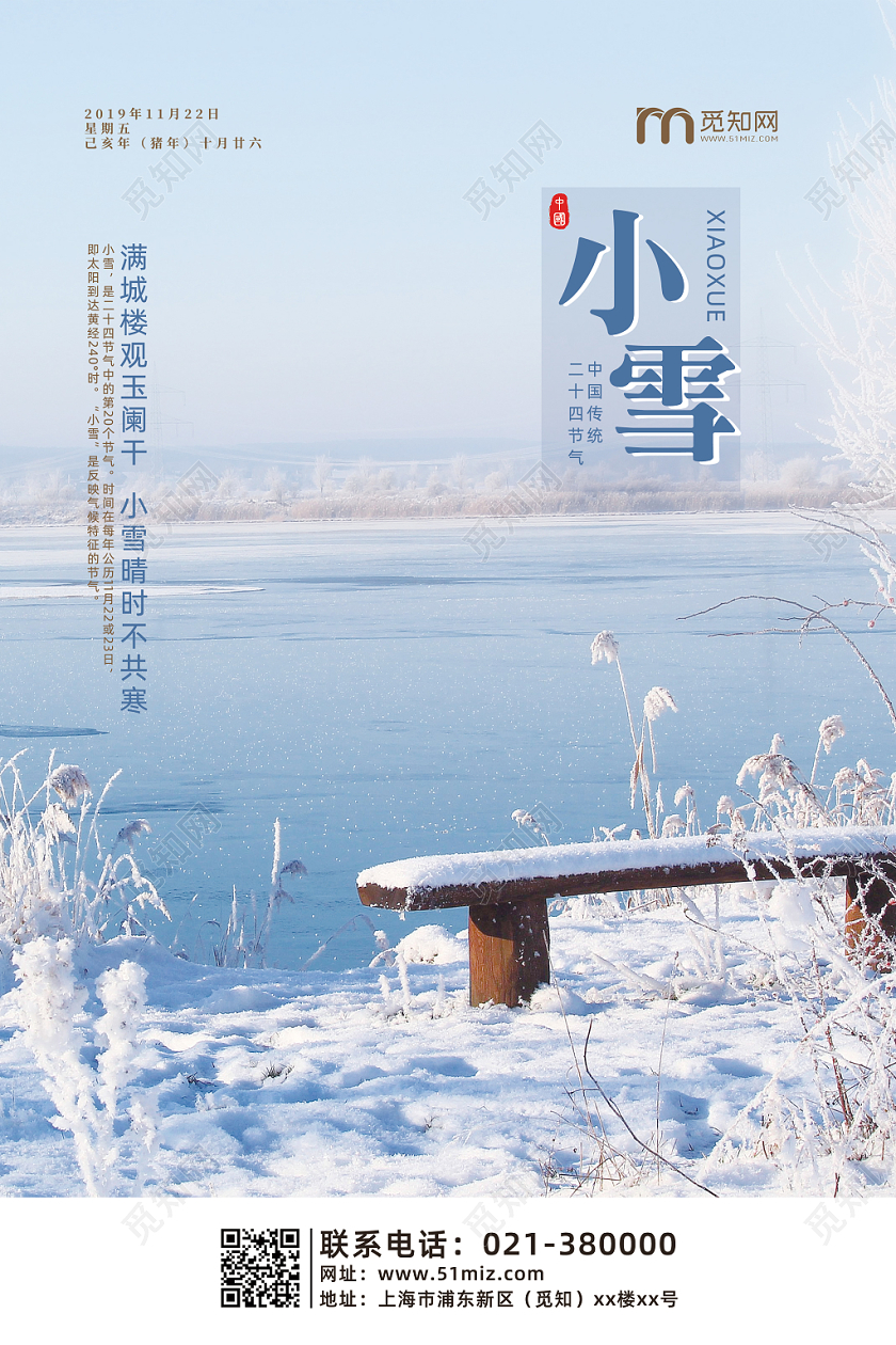 清新简约中国传统二十四节气小雪24节气宣传单海报