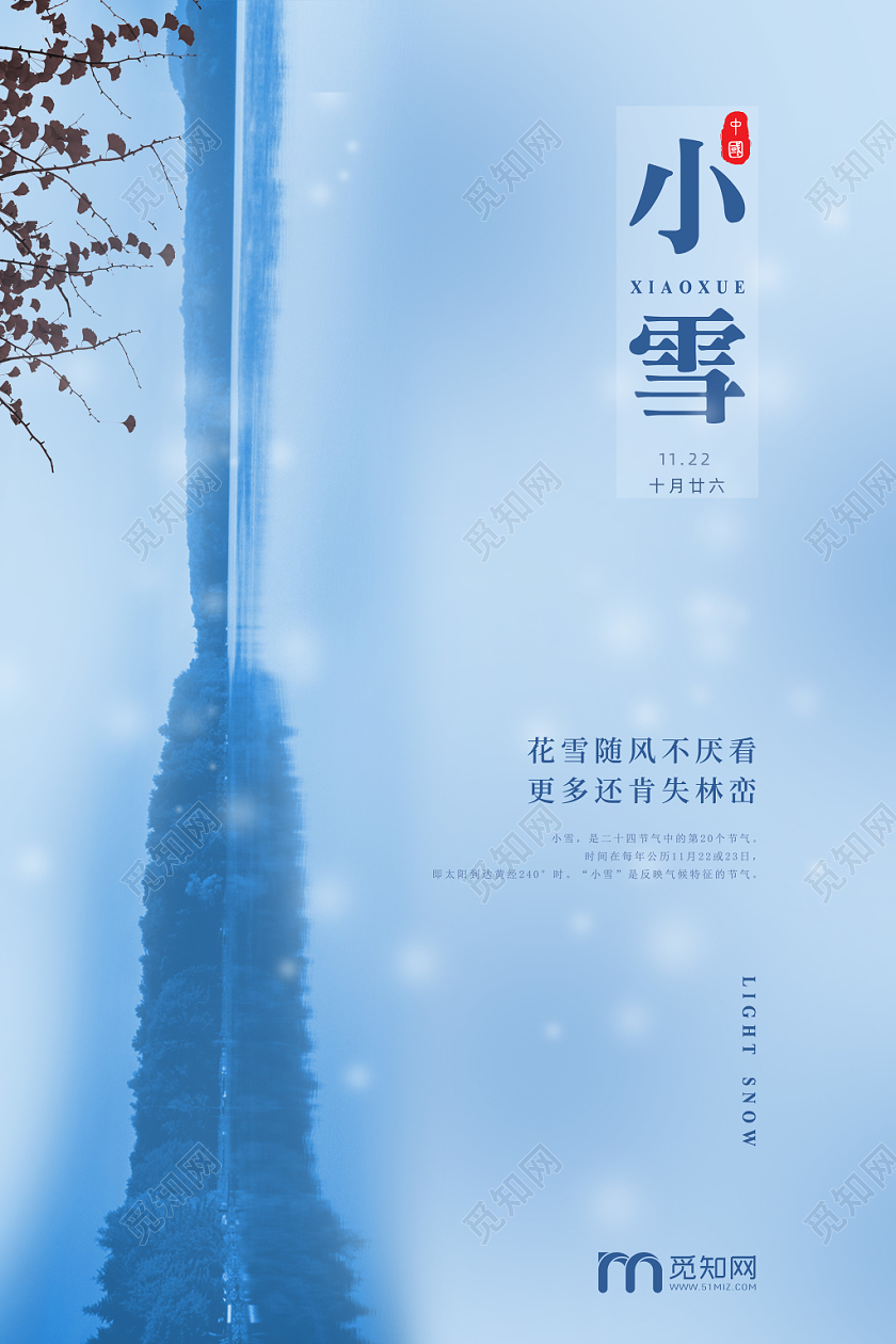 创意简约清新中国传统二十四节气小雪24节气宣传单海报