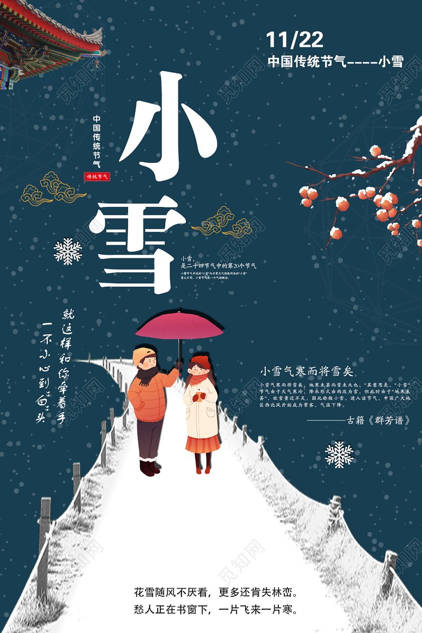 深蓝色简单二十四节气小雪宣传海报