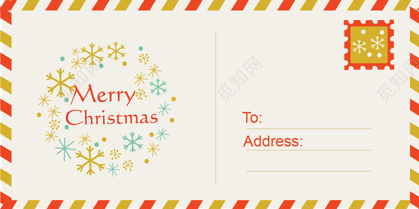 红色卡通风格圣诞明信片设计模板