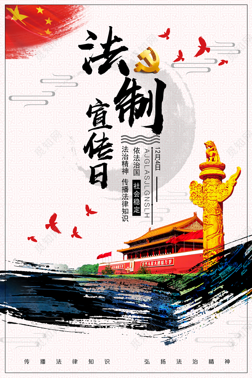 白色经典法制宣传日全国法制宣传日海报