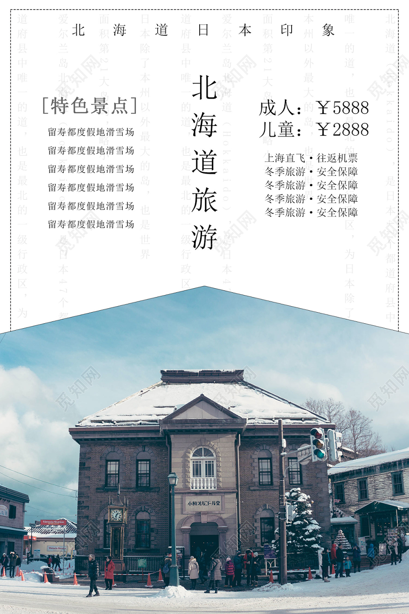 简约北海道冬天冬季旅游海报宣传设计