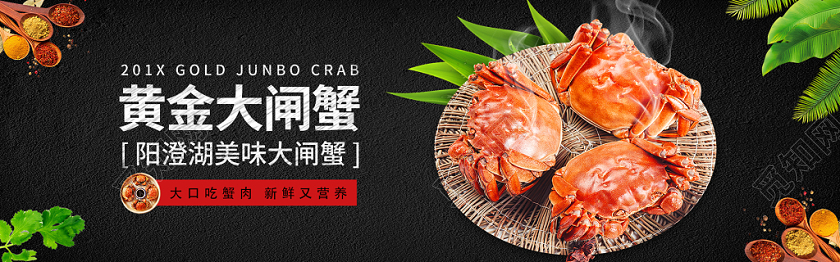 黑色大气鲜美黄金阳澄湖大闸蟹banner