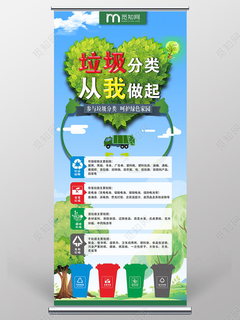 绿色环保心形垃圾分类从我做起展架