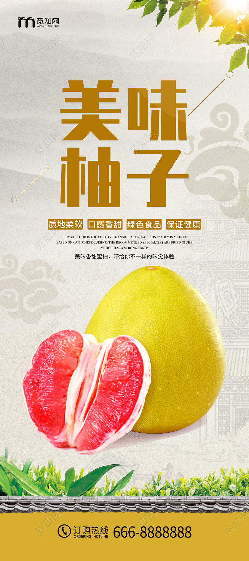 小清新简洁柚子冬季水果展架