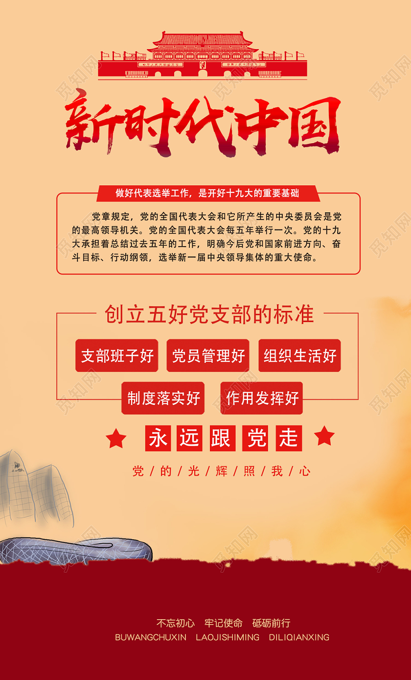 红色复古风新时代中国党建党政党课海报