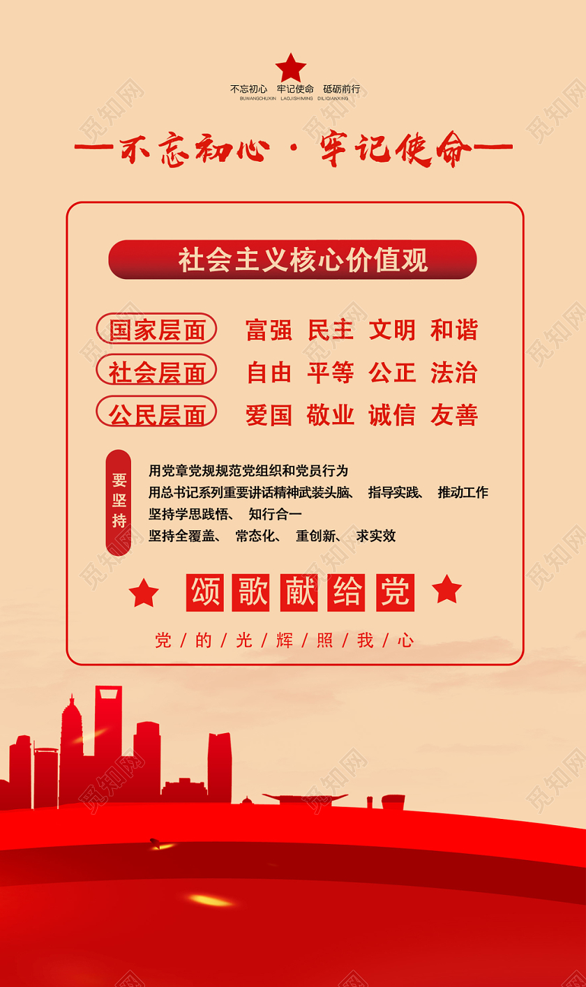 红色简约不忘初心牢记使命党建党政党课海报