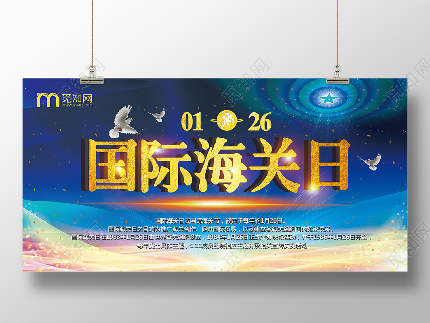 蓝色大气背景国际海关日展板设计