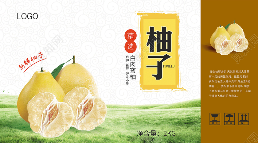 黄色简约冬季水果水果柚子包装盒