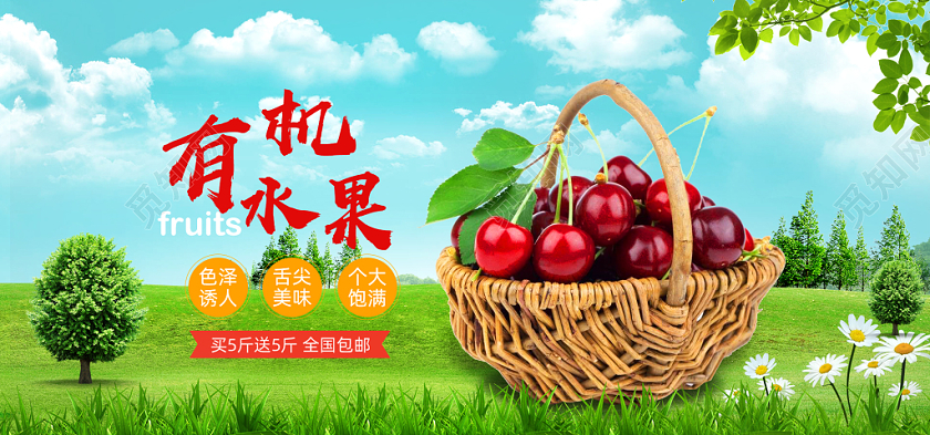 绿色天然生鲜水果电商banner海报设计